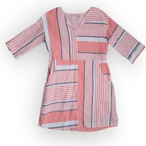 Soft Surroundings Linen Blend Biarritz Striped Geometric Tunic Dress Women Sz S